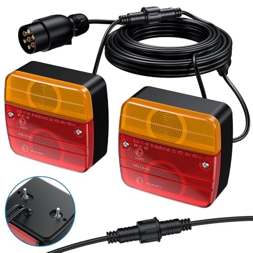 AUTOUTLET Lot de 2 Feu Remorque Arriere Kit de Montage de Feu Arrière de Remorque Connecteur Européen avec Câble Long 7,5 m et Connecteur 7 Broches E-mark Avec connecteurs de Type