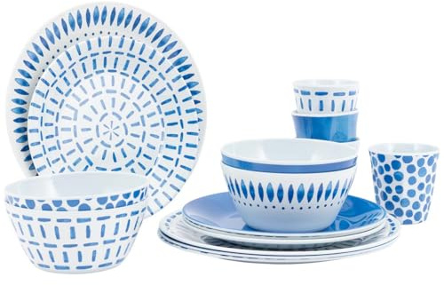 Bo-Camp - Vajilla - Mix & Match - 16 Piezas - Melamina - Azul - Breeze
