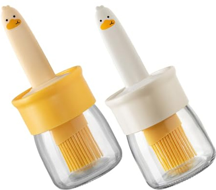 UTHCLO Botellas Dispensadoras de Aceite de Silicona con Brocha, 2 Piezas Amarillo y Crema, Dosificador para Cocina, Barbacoa, Hornear y Asar, Dispensador de Aceite con Pincel