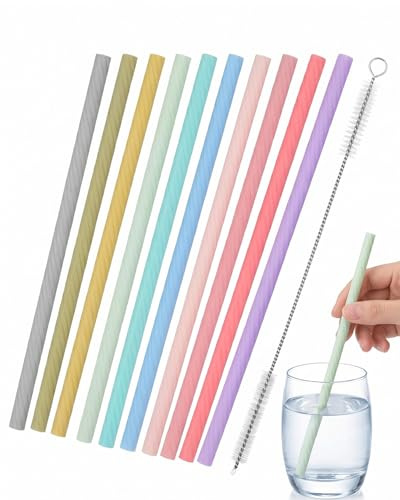 HAPZUR Cannucce in Silicone Riutilizzabili 10 Pezzi, 20cm - Senza BPA, Sicure per Bambini & Adulti. Kit Ecologico con Spazzola di Pulizia per Smoothies, Cocktail, Borracce.
