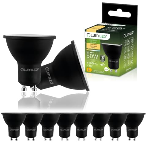 Lumiled LED Lampe GU10 6W 600lm Warmweiß 3000K ersatz 50W Reflektor Spot Schwarz 120° Nicht Dimmbar 10 Stück Energiesparendes Leuchtmittel für Wohnzimmer Küche Flur Hotel Büro