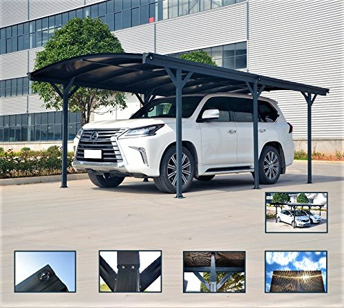 Italfrom SRL Carport-Vordach für Autos aus Polycarbonat und Aluminium - 576 x 300 cm für Außenbereich oder Garten