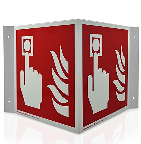 Betriebsausstattung24 Brandmelder Winkelschild - Aluminium, langnachleuchtend - Größe: 35 x 20 x 14 cm - DIN 67510 Klasse C - Leuchtdichte 150 mcd