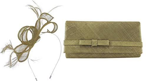 Max and Ellie Sinamay Fascinator Bundle mit passender Tasche für Anlässe (2 Stück), Taupe, Einheitsgröße