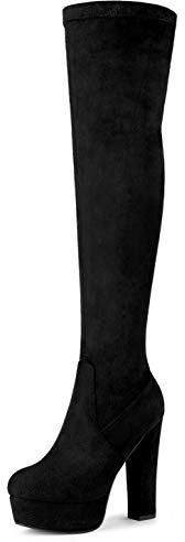 Allegra K Overknee-Stiefel mit Plateau und Blockabsatz für Damen Schwarz 37