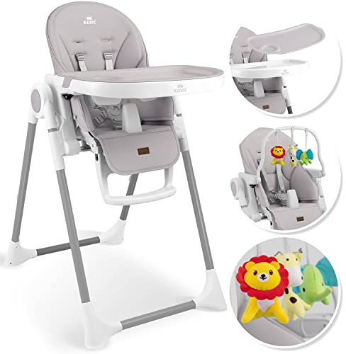 KIDIZ® 3in1 Hochstuhl Kinderhochstuhl inkl. Spielbügel, Babyliege, Kombihochstuhl Babyhochsitz,7 höhenverstellbar Verstellbare Rückenlehne, mitwachsend ab 0 bis 36 Monate Babystuhl, H. Grau