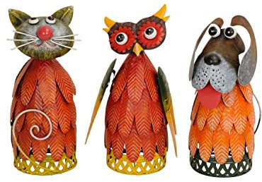 NETPROSHOP Metall Zaunfigur Zaunhocker Eule, Hund oder Katze mit Wackel-Kopf H ca. 27 cm, Auswahl:Hund