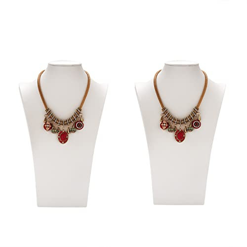 POLMART Schmuckständer aus Leder, 2 Stück, Weiß, Schmuckständer, 3D-Schmuckbüste, Halskettenständer, 21H CM