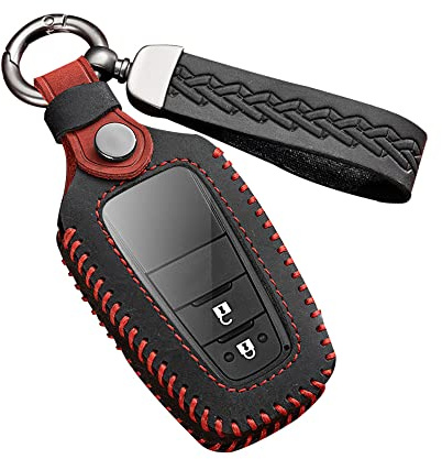 ontto Autoschlüssel Hülle Schlüsselcover Passt für Toyota Aygo Yaris Corolla Prius Camry CHR C-HR RAV4 Altis Land Cruiser Prado Fernbedienung Schlüsselanhänger Leder Schlüsseletui Zubehör-B Schwarz