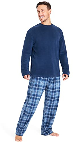 CityComfort Pigiama Uomo Invernale di Pile (Blu a Quadri, XXL)