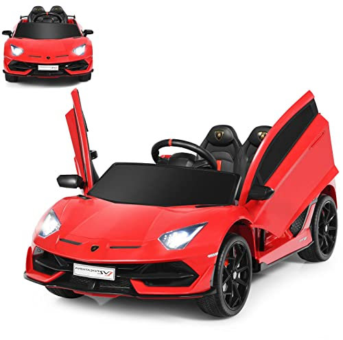 Maxmass Kids Electric Ride on Car, 12V Battery Powered Vehicle with Remote Control, LED Lights, MP3/ USB, Spring Suspension, Compatible for Lamborghini Licensed Toy Car for 3+ Years Old (Red)