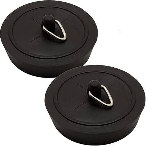 Bath Plug 45mm (1.3/4 Inch) Made of Durable Black Rubber, Sink Stopper, Sink Plug with Hook for Kitchen Sink Drain, Bathtub, Bathroom Basin Holes (Pack of 2) by AAN
