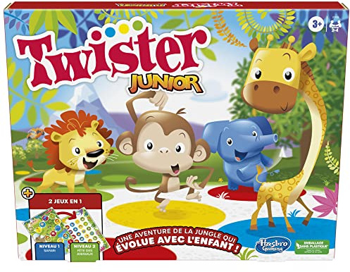 Twister Junior, wendbare Matte, Dschungel-Abenteuer, 2 Spiele in 1, Indoor-Gruppenspiel für 2 bis 4 Spieler