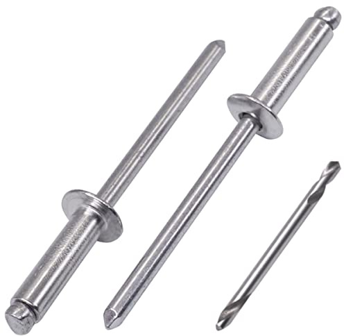 SKIR'CO (100 Stück) Aluminium Blindnieten 4,0 x 14 mm, Aluminiumdorn, Popnieten, Kuppelkopf, ein Bohrer im Lieferumfang enthalten