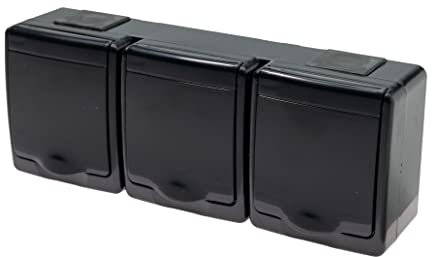 3-Fach Aufputzsteckdose Schwarz IP44 16A/250V Schuko Aufputz Feuchtraum Steckdose Schwarz