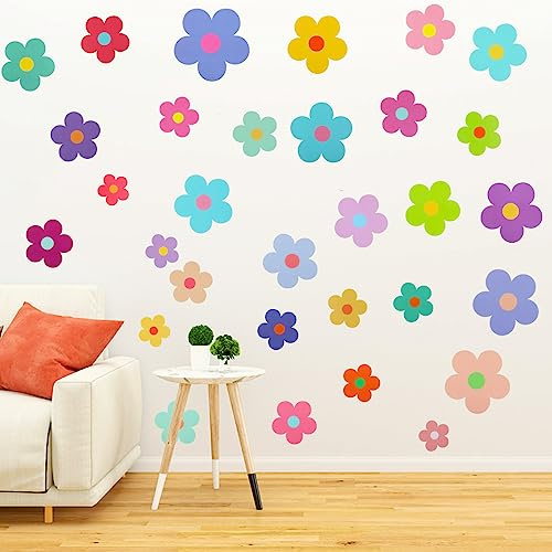Teaaha 63 Stück Sticker Blumen, Buntes Wandtattoo Blumen Wandaufkleber Wandsticker Kinderzimmer Mädchen, DIY Selbstklebend Boho Aufkleber Wandbild Babyzimmer Decor Für Schlafzimmer Deko
