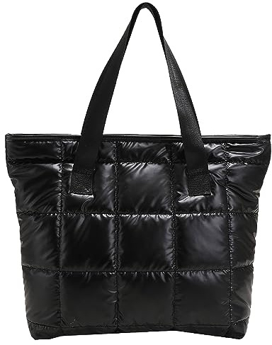 Anopo Bolso Shopper Acolchado Mujer Bolso de Hombro Puffer Tote Bag Suave Ligero para Compras Viaje Trabajo Negro