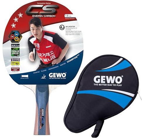 GEWO CS Energy Carbon Tischtennis-Schläger & GEWO Tischtennisschläger Hülle mit Ballfach blau - Profi-Tischtennisschläger, ITTF genehmigt, konkav, 1,8mm Schwamm
