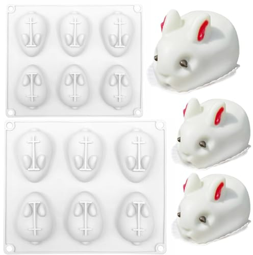 2er-Set Silikon Backform Kaninchen – Ostern Kaninchen Form Silikon Backform mit 6 Mulden für 3D Hasen, Antihaftend, ideal als Osterhase Silikonform für Kuchen, Mousse & Schokolade