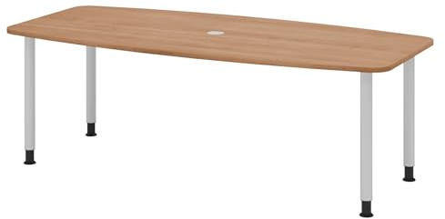 bümö Konferenztisch oval 220x103 cm in Nussbaum, Tischfüße in Silber - Großer Besprechungstisch, Meetingtisch für 8 Personen, XL-Tisch für Konferenzraum, Meeting & Besprechungsraum