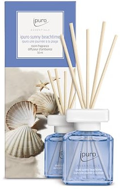 ipuro - Essentials Raumduft Sunny BEACHTIME 50ml | Raumerfrischer mit Grapefruit, Zitrone & weißem Moschus Duft Aroma | Diffuser mit Stäbchen | Lufterfrischer für die Wohnung