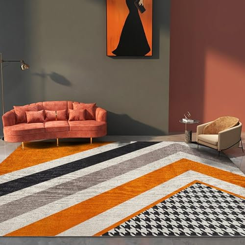 Teppich kinderzimmerteppich mädchen babyzimmer deko Orange Braun Grau Geometrischer Wohnzimmer Rechteck Teppich teppiche für Wohnzimmer 200x300cm