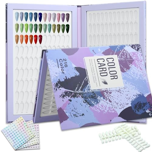 C12rtive Nail Pattern Book with 216 Colours, Leather Nail Color Display Book with 240 Nail Tips and 1-300 Number Stickers, Professional Nail Color Chart for Nail Polish, Nails, Art Design (Purple)