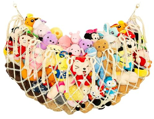 Cinsersr Kuscheltier Aufbewahrung - Kuscheltiere und Teddybär Aufbewahrung Netz Plüschtierregal - Niedliche Spielzeugaufbewahrung für Stofftiere und Teddybären (Weiß)