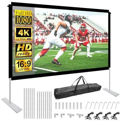 Ecran Projecteur sur Pied 120 Pouces, HOPFROG Ecran Videoprojecteur Devant et Derrière 16:9 4K Full HD Anti-Plis Portable, Anti Lumiere Lavable avec Sac de Transport pour Exterieur L'intérieur