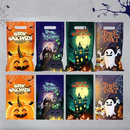 50 Stück Halloween Trick Oder Treat Taschen, Halloween Candy Tote Taschen mit Griffen für Kinder, Halloween Goodie Bags wiederverwendbare Taschen für Halloween Party Supplies Favors