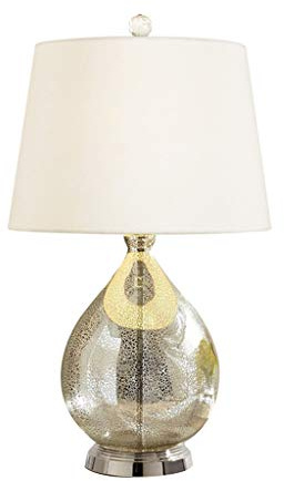 El mercurio de cristal de la calabaza lámpara de mesa, 22, la plata americana clásica E27 lámpara de escritorio dormitorio interruptor de encendido Botón de la lámpara de cabecera de lino Pantalla