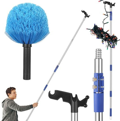ISIVOVE Cobweb Duster with Extension Pole, 5-8 ft Adjustable Telescopic Pole, Medium Stiff Bristles, Lightweight Spider Web Brush for High Ceilings, Walls, Indoor & Outdoor Cleaning, Blue