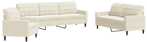 vidaXL 3-TLG. Sofagarnitur mit Kissen Creme Samt, Sofa, Fernsehsessel, Sessel, Sofa Set, Relaxsofa, Samtsofa, Wohnzimmermöbel, Sofa gepolstert, Couch