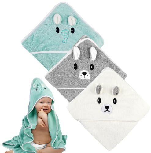 Asciugamano con cappuccio per neonati, 3 pezzi, asciugamano per bambini, con cappuccio, poncho da bagno, asciugamano per bambini, asciugamano da bagno, asciugamano per bambini, asciugamano da bagno