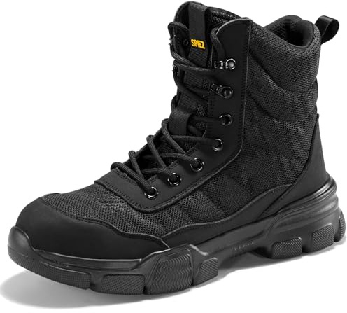 SPIEZ Stivali Antinfortunistica Uomo SB PL, Leggeri Stivali da Lavoro con Cerniera, Comode Scarpe Antinfortunistiche con Punta in Acciaio, EU46, Nero