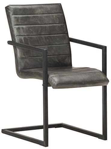 HETFTJN Esszimmer Sessel Armlehnstuhl Esszimmer Essstühle Gartenstuhl - Freischwinger 6 STK. Grau Echtleder für Büro Küche Esszimmer Speisesaal