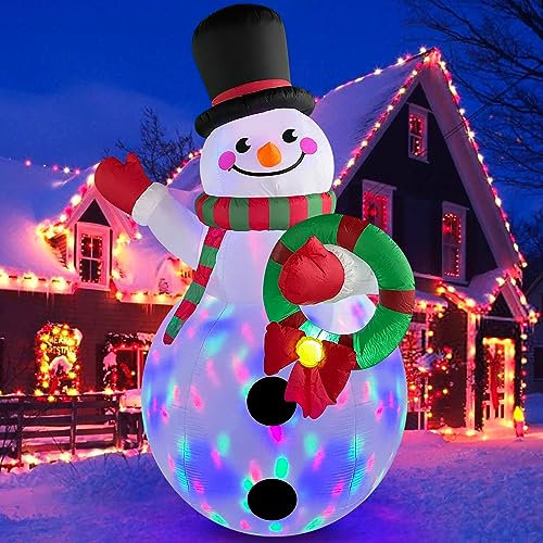 Danxilu Muñeco de Nieve Inflable Navideño de 1,83M con Luces LED Giratorias de Colores, Decoraciones para Exteriores Muñeco de Nieve Inflable con Corona y Saludos Alegres para Fiesta en el Jardín