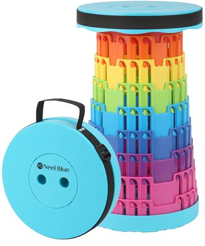 Trimming Shop Telescopic Folding Stool Portable Seat 440lbs, Rainbow | Adjustable Heavy-Duty Collapsible Portable Plastic Stool With 200kg Max Load For Camping, Fishing, BBQs, Hiking, Outdoor Use