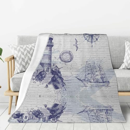 Dnbclezk Beschwerte Decke mit Segelboot-Kompass, weiche Flanelldecke, personalisierter Druck, Überwurf, Sofadecke, Bettdecke, passend für alle Jahreszeiten