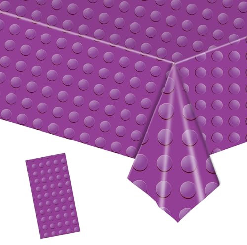 MORAINJAY Mantel de fiesta, mantel de bloques de construcción, 137 x 274 cm, color morado, decoración de mesa para niños y niñas, suministros de fiesta de cumpleaños