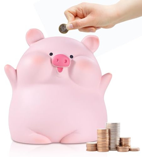 Salvadanaio maiale, con portafunghi e monete, idea regalo, 16,5 x 14 x 15,5 cm