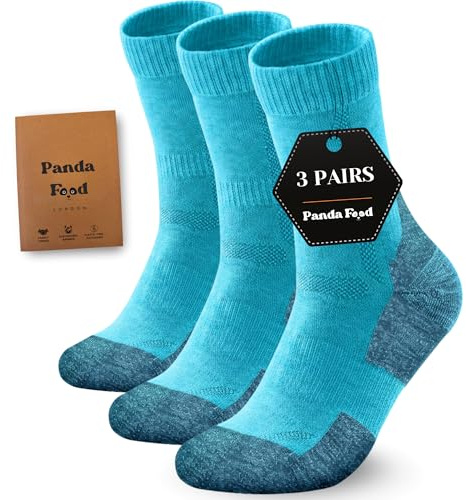 PANDA FOOD Premium Bamboo Outdoor Walking Socks | Anti-Blister Warm and Breathable Socks for Work or Hiking | Unisex Men and Women | 3 Pack UK | River | 7-12