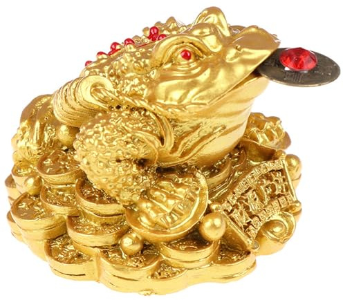 CNAFGBGG 1PC Money Frog Gold Lucky Frog and Toad Feng Shui Money Frog with Coin Fortune Toad Collectible Figurines Charm Wealth Frog Gifts for Car, Home and Office Decor