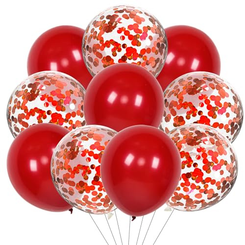 DazzJoy Metallic Luftballons Rot, 10 Stück Konfetti Rote Luftballons Geburtstag, Latex Rote Helium Ballons, Konfetti Luftballon Rot für Valentinstag, Hochzeit, Brautparty, Geburtstag Party Dekoration