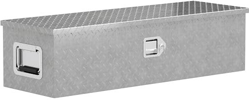 HOMCOM Boîte à outils pour remorque, boîte de rangement en aluminium, avec poignées larges et antidérapantes, serrure intégrée avec clés, pour camionnettes, remorques, 99 x 33 x 25,5 cm, argent
