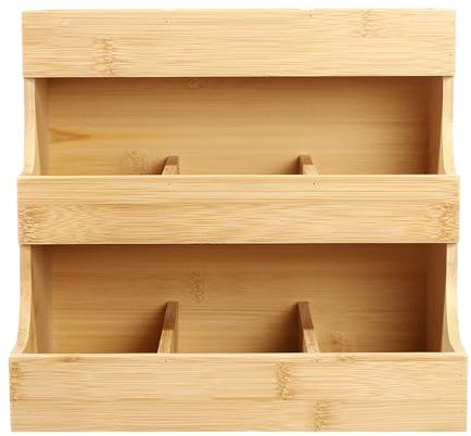 LOIRIIC Organizador vertical de bolsas de té de bambú, 9 compartimentos, caja de almacenamiento, caja de madera para guardar té, café y bolsas de té, organizador de cocina y organización, estante