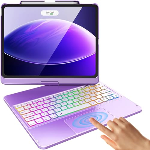FUWANG Funda con teclado táctil para iPad Air de 13 pulgadas (M3 2025/M2 2024) y iPad Pro de 12.9 6ª 5ª 4ª 3ª generación, rotación de 360°, 7 colores retroiluminados, para iPad Air de 13 pulgadas con