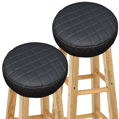 Wasserdicht Barhocker-Bezug Rund mit 5CM Schaumstoff Gepolstert Kissen, 4/2 Stück PU-Leder Hocker Hussen für Barhocker Stuhlhussen Sitzkissen Bürostuhl Hocker Abdeckung Sitzkissenbezug(#1,33*5(2PCS))