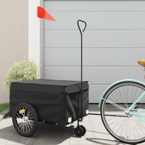 Fasba Fahrradanhänger, Anhänger für Fahrrad, Lastenanhänger mit Deichsel Sicherheitsflagge, Transportanhänger, Schwarz 45 kg Eisen 124 x 62,5 x 52 cm (L x B x H)