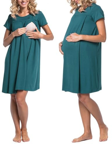 Robe de Maternité été Coton Confort Robes Allaitement Manches Courtes Col Rond Élégant Casual Vêtements de Nuit Peignoirs de Bain Pyjama pour Femme Enceinte Allaitement Photographie